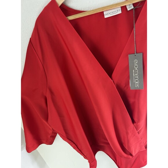 Eva Mendes by New York & Co V-Neck‎ Woman's Vibrant Red Draped Bodysuit Size 1X - Picture 5 of 9